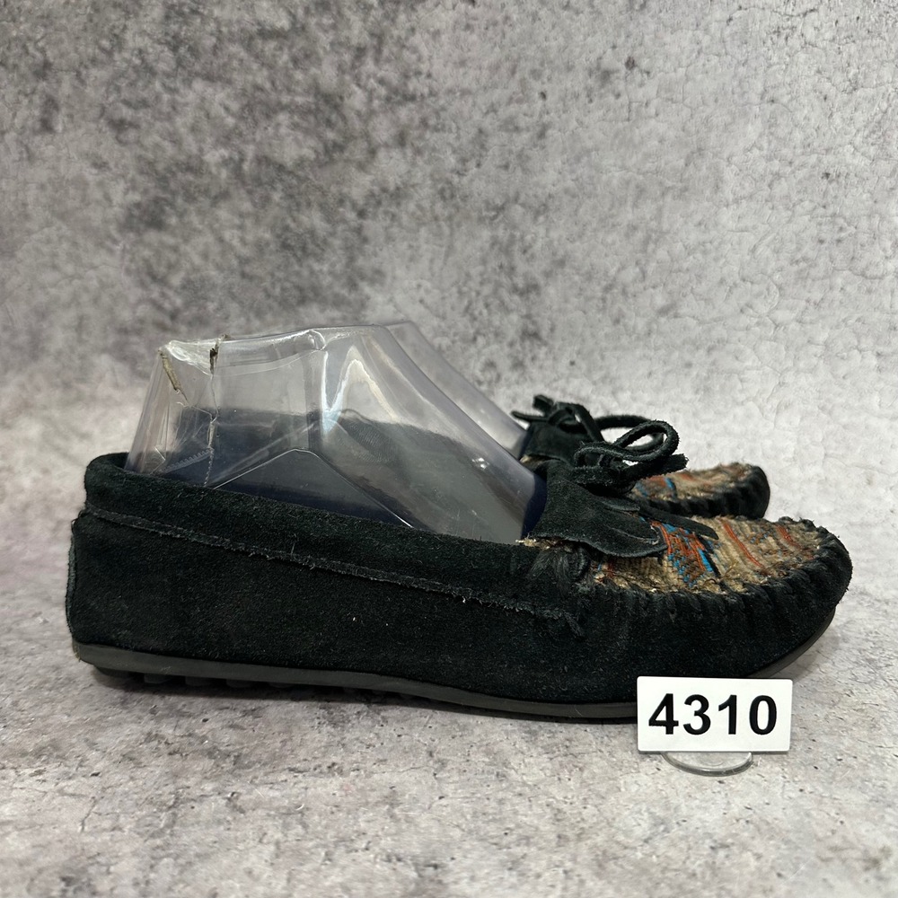 Minnetonka El Paso II Suede Moc Women 7 Black Southwestern Aztec Moccasin 470K